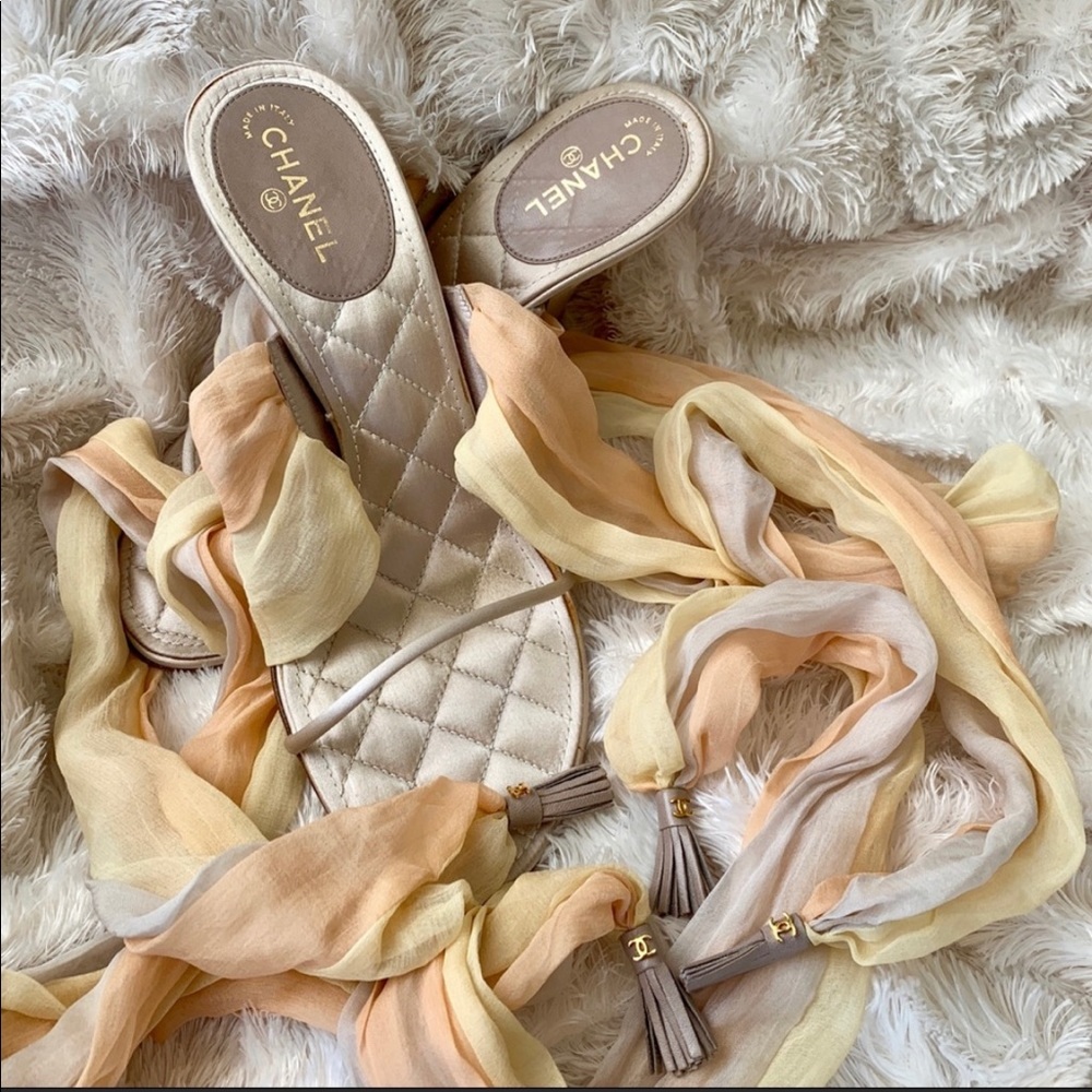 CHANEL Satin Silk Crepe Tie Sandals Heels (Sz 8)